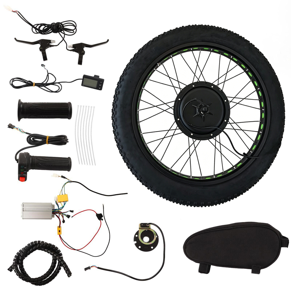 Fat Tire Electric Bike Conversion Kit 1500W - 48V 1500W電動自転車前輪変換キット、電動自転車ファットスノータイヤモーター変換キット、ブラシレスギアレスリアホイールハブモーター（LCD付き）、スノーバイク、スノーモービル用（26 x 4インチタイヤ対応）