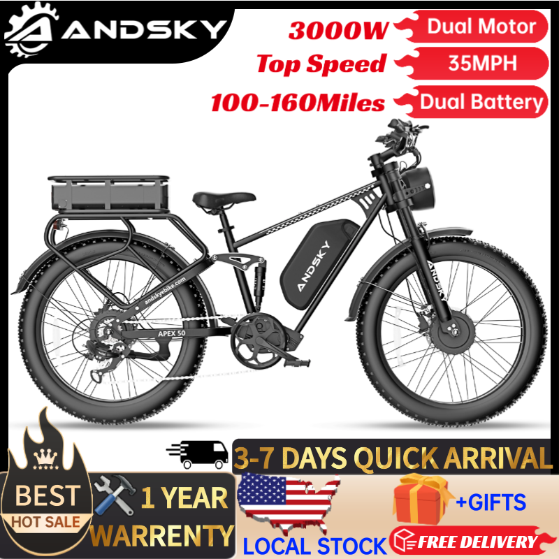 48V 1500W Rear Hub Motor With Battery - ANDSKY Apex50 AWD電動自転車 3000Wデュアルモーター 52V/48V 25Ah着脱式デュアルバッテリー