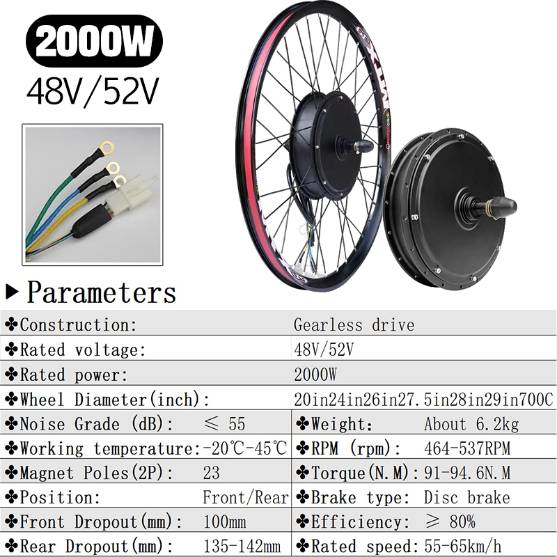 MTX39 48V/52V 2000W 前後ハブモーター ブ - Gearless Hub Motor Conversion Kit 2000W With Display のレビューと価格